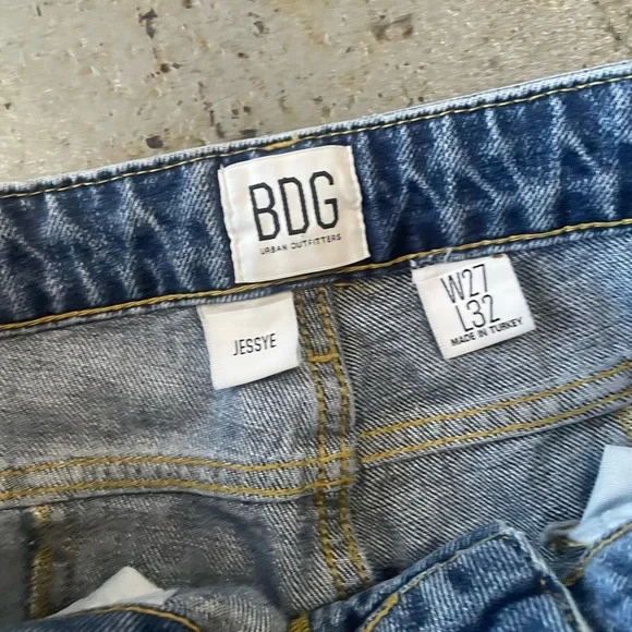 UO BDG Jessye Spliced Light/Dark Blue Straight Leg Raw Hem Jeans Size W27 L32 - Picture 2 of 6